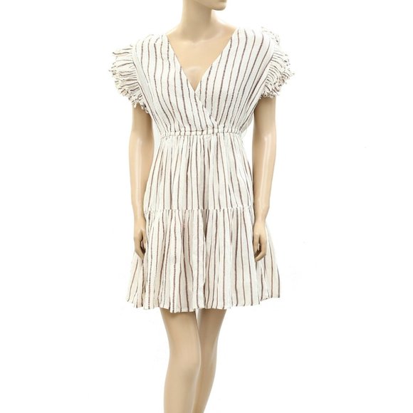 Ulla Johnson Metallic Striped Tunic Mini Dress Ruffle Tiered Resort S